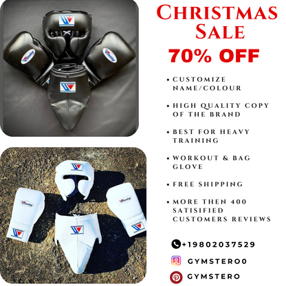 Winning boxing set ,winning boxing gloves ,christmas gift for him, thanksgiving gift for men - Silver  Boxing Set gymstero