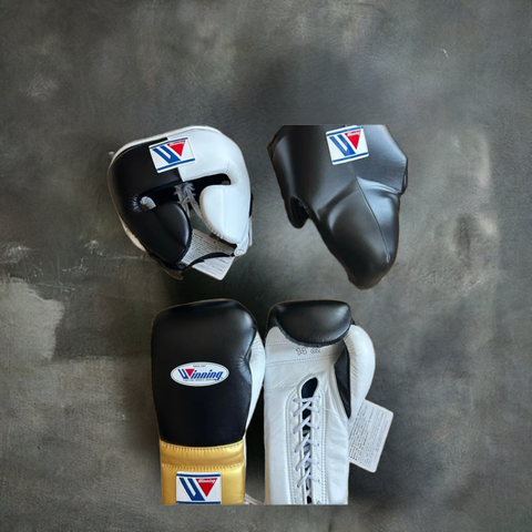 Black,White &Gold Winning Boxing Gloves & WINNING BOXING SET gymstero